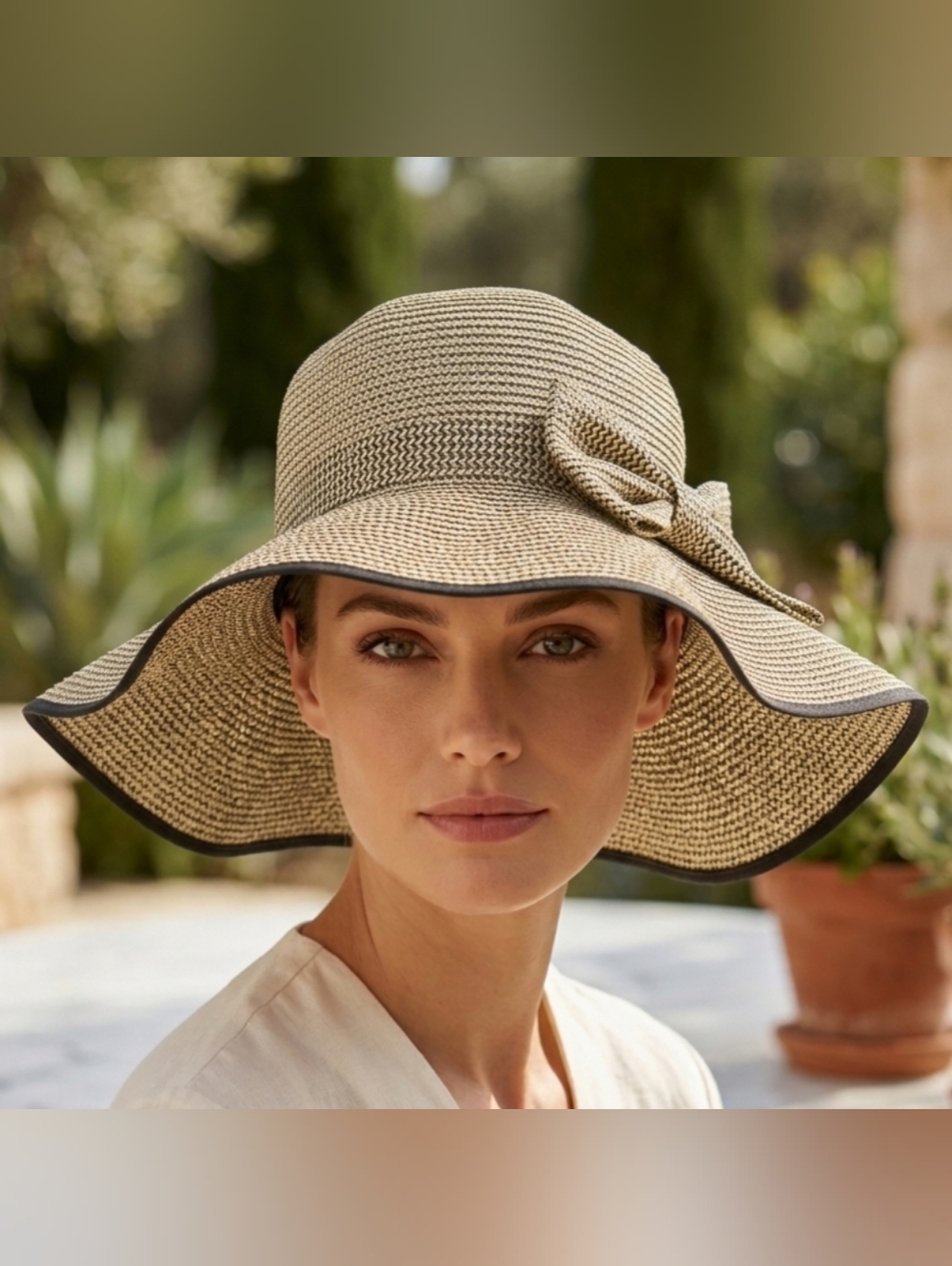 Ann Taylor Factory Wide Brim Straw Hat Bow Accent Sun Hat Cottagecore Grandma